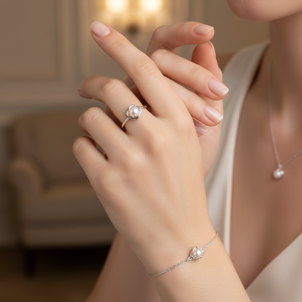 inel din argint elegant cu perla femei silver hearts